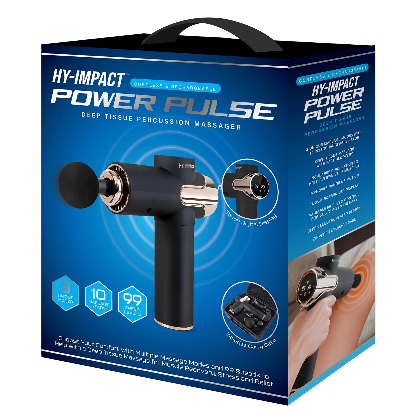 Power Pulse Deep Tissue Percussion Muscle Massager - Touch Control, 3 Modes, 99 Speeds & 10 Attachments